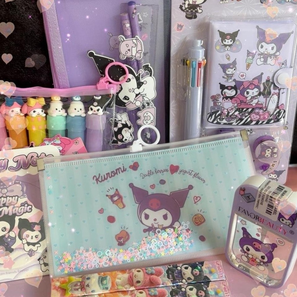 BIG KUROMI PENS PENCIL CASE STATIONARY BUNDLE NEW